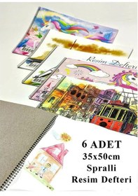 Resim Resim Defteri 15 Yaprak 35x50 Cm 6 Adet Spiralli Büyük Boy Resim Defteri Karton Kapak 110 Gr Öğrenci Okul 