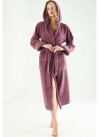 Resim Uzun Kapüşonlu Triga Bambu Cotton Bayan Bornoz MÜRDÜM 