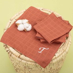 Resim 5'li T Harf Nakışlı Mendil Set - Koyu Kiremit Muslin 