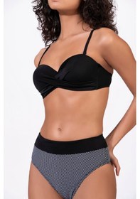 Resim Endeep Kadın Balenli Destekli Puantiye Desenli Yüksek Bel Bikini Takımı Siyah 