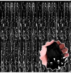 Resim Büro Ev Ofis Etkinik Dekoru İçin 1x2mt Siyah Metalize Parlak Saçaklı Arka Fon Perde Diğer 