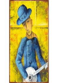 Resim gitar çalan müzisyen (10 CM X 20 CM) mini retro ahşap poster 