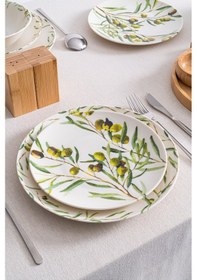 Resim Olive 20 Cm Tatlı & Pasta Tabağı 6 Lı Set Zeytin Dalı Desenli Porselen Yeşil 