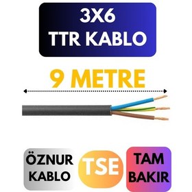 Resim Öznur 3x6 Ttr Kablo Metre Seçenekli Siyah - 9 Metre 