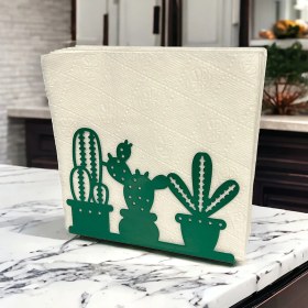 Resim Decorelax Kaktüs Temalı Yeşil Metal Peçetelik 