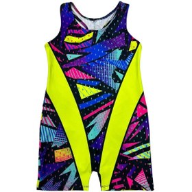Resim Lolliboomkids Kız Çocuk Neon Renkler Geometrik Desen Geçişli Yüzücü Tarz Mayo Neon Sarı 