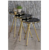 Resim Zigon Sehpa 3'Lü Gold Metal Ayak Çift Bendir 