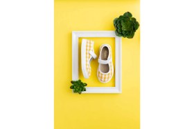 Resim Bebbini Berry-Sarı Keten Kareli Kız Çocuk Babet 