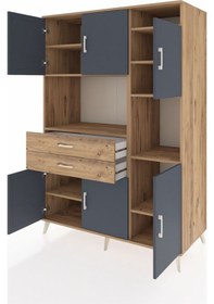 Resim Kronos Dolap 9 Raflı 2 Çekmeceli 6 Kapaklı 132x59x195 Çam-antrasit/çam Antrasit/çam 