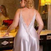 Resim Kadınlar İçin Plus Beden Şık Sırtı Açık Gecelik - Pastel Renkler, Spagetti Askılı Rahat Pijama Elbise, Makinede Yıkanabilir, Saydam Olmayan Gizlilik, Tüm Mevsimler İçin Ev Giyimi, Kadın Pijamaları, Konforlu Ev Kıyafeti 