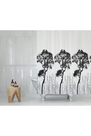 Resim Tropikhome Ağaç Desen Banyo Perde+paspas Seti-kaymaz Taban Kapı Önü Paspas Seti-180x200 Cm Banyo Perdesi Seti 