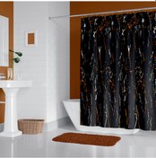 Resim Siyah Mermer Desenli Banyo Perdesi,180x200cm Tek KanatDuş Perdesi 
