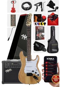 Resim Midex Rph-320wd-25amp Ahşap Renk Strat Kasa Sss 25w Amfili Elektro Gitar Seti 