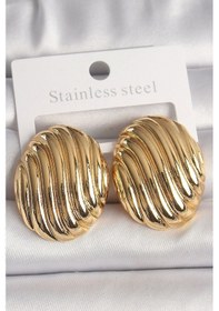 Resim Pirinç Gold Renk İşlemeli Oval Model Kadın Küpe Çok Renkli 