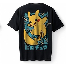 Resim Bumeta Pikacgu Pokemon Şimşek Anime Japanese Oversize Unisex Tişört T-shirt Siyah 