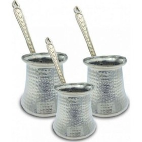 Resim Cezve Bakır Gümüş 3'lü Set 