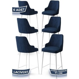 Resim Canisa Enox Serisi 6 Adet Lacivert Sandalye Mutfak Bar Sandalyesi Babyface Kumaş Beyaz Metal Ayak Sandalyeler Lacivert Ayaklar Beyaz 
