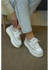 Resim Jamila Guja İthal Özel Seri Taban Taş Detaylı Kadın Spor Ayakkabı Beyaz Beyaz 