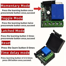 Resim 1 adet/2 adet/3 adet/5 adet DC 12V Relé Alıcısı Uzaktan Kumanda Olmadan, 1527 Öğrenme Kodlu Uzaktan Kumanda ile Uyumlu 433MHz, Anında, Çapraz, Gecikme vb. Modları Ayarlanabilir 