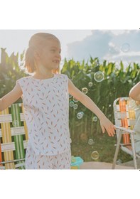 Resim Antebies Organik Beyaz Havuç Tarlası Desenli Beli Lastikli Askılı Şortlu Kız Çocuk Pijama Takımı 