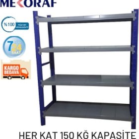 Resim Mekoraf Depo Raf 4 Katlı 2.5 Metre Boy 60 Cm Derinlik 165 Cm En Mavi 