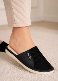 Resim Ar-060 Unisex Kadife Kumaş İçi Kürklü Kışlık Ev Terliği Siyah 