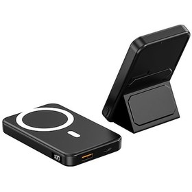 Resim Springsun 15w Hızlı Şarj Magsafe Manyetik Power Bank 10000mah Çift Yönlü Kollü İphone 13/12 Uyumlu Siyah A27-01 