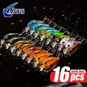 Resim ANFS 16 adet Canlı Kancalı Mini Olta Yemi - Çeşitli Kançıklarla Gerçekçi Yapay Yem, Mavi, Yeşil, Turuncu, Siyah Renkler - Balıkçılar İçin Mükemmel Hediye, Noel Olta Yemleri, Dayanıklı Balıkçılık Ekipmanı, Yüksek Kaliteli Plastik 