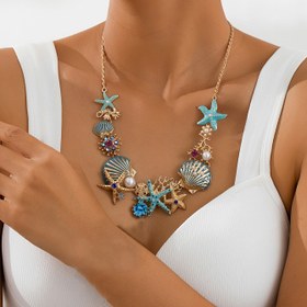 Resim Kadınlar İçin Deniz Kabuğu, Denizyıldızı ve Mercan Detaylı Plaj Kolyesi - Altın Tonlu Metal Okyanus Takısı, Tatil, Parti, Sevgililer Günü için Yıl Boyunca Kullanılabilir Tasarım, Şık Aksesuar, Hediye Seçeneği 