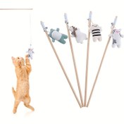 Resim 1 adet SILICAT Etkileşimli Kedi Oyuncak, Sevimli Hayvan Peluş ile Çan, Ses Üreten, Dayanıklı Ahşap Çubuk, Evcil Hayvan Oyun Aksesuarı, Pille Çalışmaz 