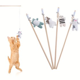 Resim 1 adet SILICAT Etkileşimli Kedi Oyuncak, Sevimli Hayvan Peluş ile Çan, Ses Üreten, Dayanıklı Ahşap Çubuk, Evcil Hayvan Oyun Aksesuarı, Pille Çalışmaz 