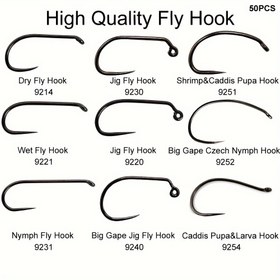 Resim 50 Adet Profesyonel Yarış Barbless Fly Fishing Kancaları - Ağır Hizmet Karbon Çelik, Keskin ve Düzgün Tasarım - Kuru, Islak, Nymph, Karides, Caddis için #6, #8, #10, #12, #14, #16, #18, #20 Boyutları - Alabalık, Levrek, Somon Balığı için İdeal - Rekabetçi ve Günlük Balıkçılık Malzemeleri - Tika Sports 