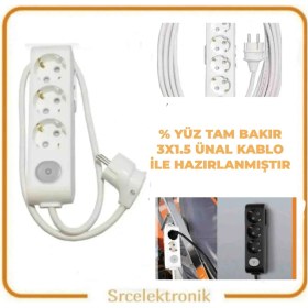 Resim Viko Multi-Let 3'lü (12 - 40 Metre Arası) Anahtarlı Topraklı Çocuk Korumalı Uzatma (3x1.5 Tam Bakır) Ttr Kablo Tseli HO5VV-F 
