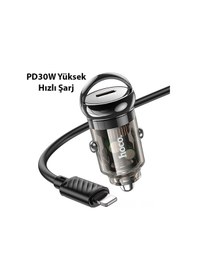Resim Hoco Z53 Sight Single Pd30w Type-c Girişli Araç Çakmaklık Hızlı Şarj Aleti + Type-c To Apple Uyumlu iPhone Lightn- 5775 