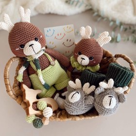 Resim Amigurumi Tulumlu Geyik Oyuncağım - 3 Parça Bebek Seti 