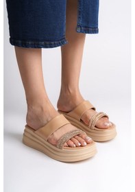 Resim Sarah Düz Topuklu Taşlı Şeritli Kalın Ve Ortopedik Taban Kadın Terlik Ctt - Ten Ten 