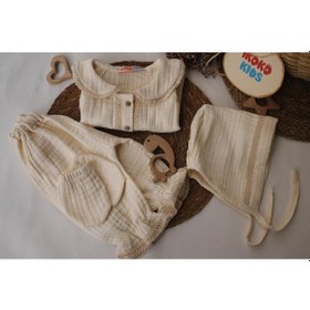 Resim Krem 4 Katlı Multi Müslin 4 Parça Hastane Çıkışı - Krem 