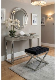 Resim Nexus Babyface Kapitoneli Puf - Krom Metal X Ayaklı Modern Bench 50x40 Cm Siyah 