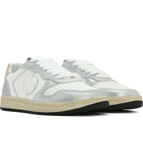 Resim ACBC x DERİMOD Kadın Gümüş Bağcıklı Simli Deri Sneaker - Gümüş / 