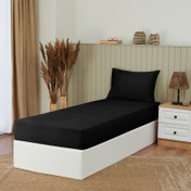 Resim Nuvomon Tek Kişilik Pamuklu Penye Çarşaf Seti - Siyah - 100x200 cm + 50x70 cm 