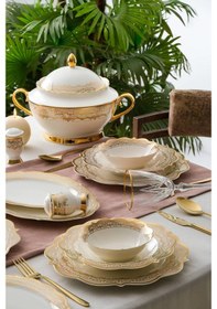 Resim Acar Rosella 60 Parça 12 Kişilik Gold Porselen Yemek Takımı Beyaz - Gold 