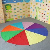 Resim Tek Gökkuşağı Paraşütü, Saplı, Boyutlar Mevcut: 1m/2m/3m/3.6m/5m, Duyusal Eğitim, Jimnastik ve Açık Hava Eğlencesi için Uygun, Aile Oyunları, Dayanıklı Çok Amaçlı Kullanım Zıplayabilir Mat veya Piknik Battaniyesi 