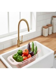 Resim Sürgülü Pratik Ayarlanabilir Lavabo Süzgeci, Ayarlı Süzgeç, Meyve Sebze Salata Yıkama Süzgeci Pembe Çok Renkli 
