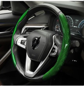 Resim Dashanshop 2 Parça Karbon Fiber Direksiyon Kılıfı Yeşil 14-16 Inç Kaymaz Universal Yeşil 