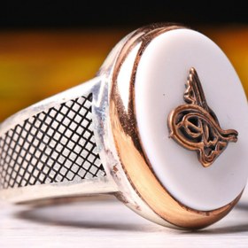 Resim Turkish 925 Sterling Silver Ottaman Tughra Agate Stone Mens Ring - US: 9 / 60 mm / Turk: 20 