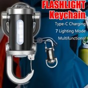 Resim 1 adet LED Taşınabilir Anahtarlık Mini El Feneri, Çok Fonksiyonlu El Feneri Type-C Şarj Edilebilir Sel Feneri, 7 Anahtarlı Aydınlatma Modu, Güçlü Işık Mini Anahtarlık El Feneri Kamp, Acil Durum ve Günlük Kullanım için 