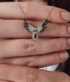 Resim 925 Ayar Gümüş Yeşil Damla ve Kanat Tasarım Kadın Kolye 
