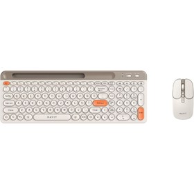 Resim Havit Kb835wb Kablosuz Klavye Ve Mouse Seti | Türkçe Q | Bluetooth 2.4ghz | Sessiz Tuş - Bej 