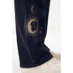 Resim Joy Kids Kız Çocuk Beli Lastikli Ay-Yıldız Temalı Ispanyol Paça Kot Pantolon (Siyah) (11-16YAŞ) 