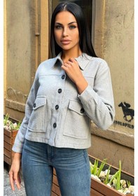 Resim Gri Çift Cepli, Düğmeli Kaşe Ceket Gri 
